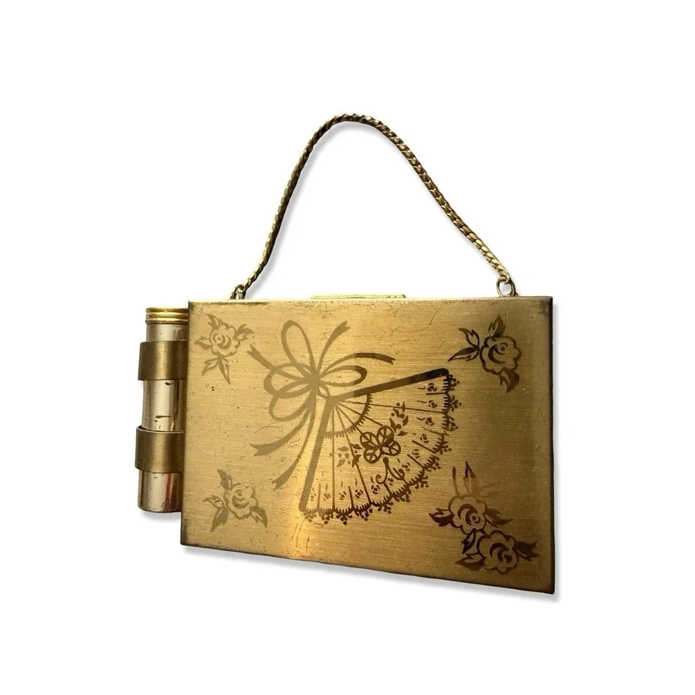 MCM Vintage Gold tone Zell Fifth Avenue Vanity Carryall Compact /Lipstick Holder